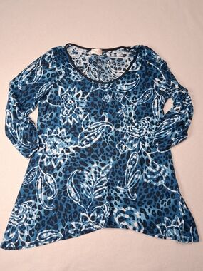 Blue Floral & Leopard-Print Long Sleeve Women's Top